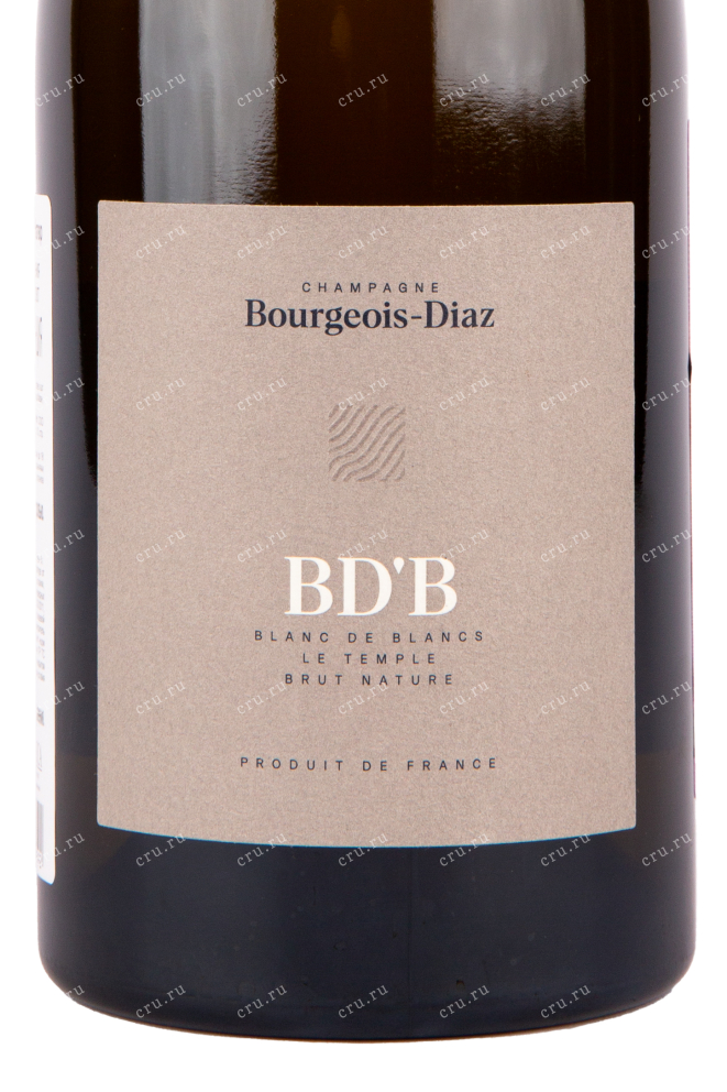 Этикетка игристого вина Bourgeois-Diaz Blanc de Blancs Le Temple Brut Nature 0.75 л