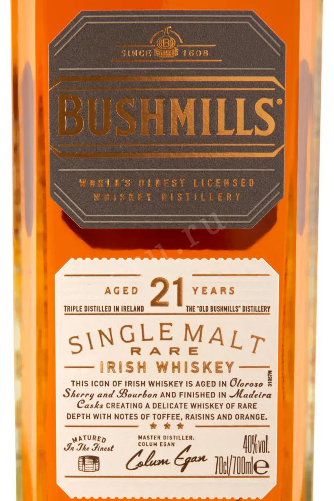 Этикетка виски Bushmills 21 years 0,7