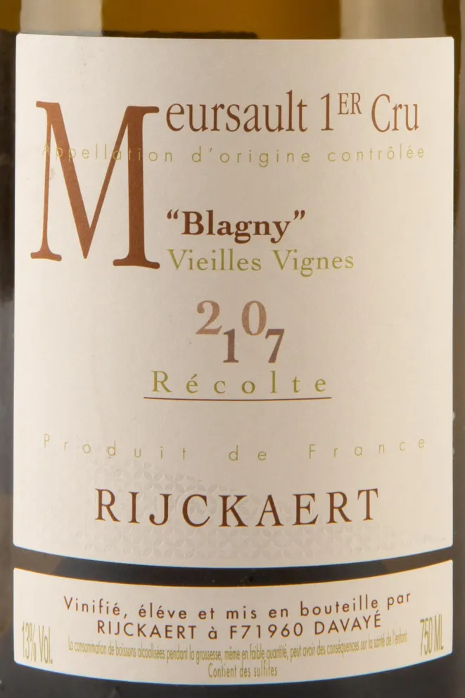 Этикетка Mersault Premier Cru Blagny Vielles-Vignes Rijckaert 2017 0.75 л