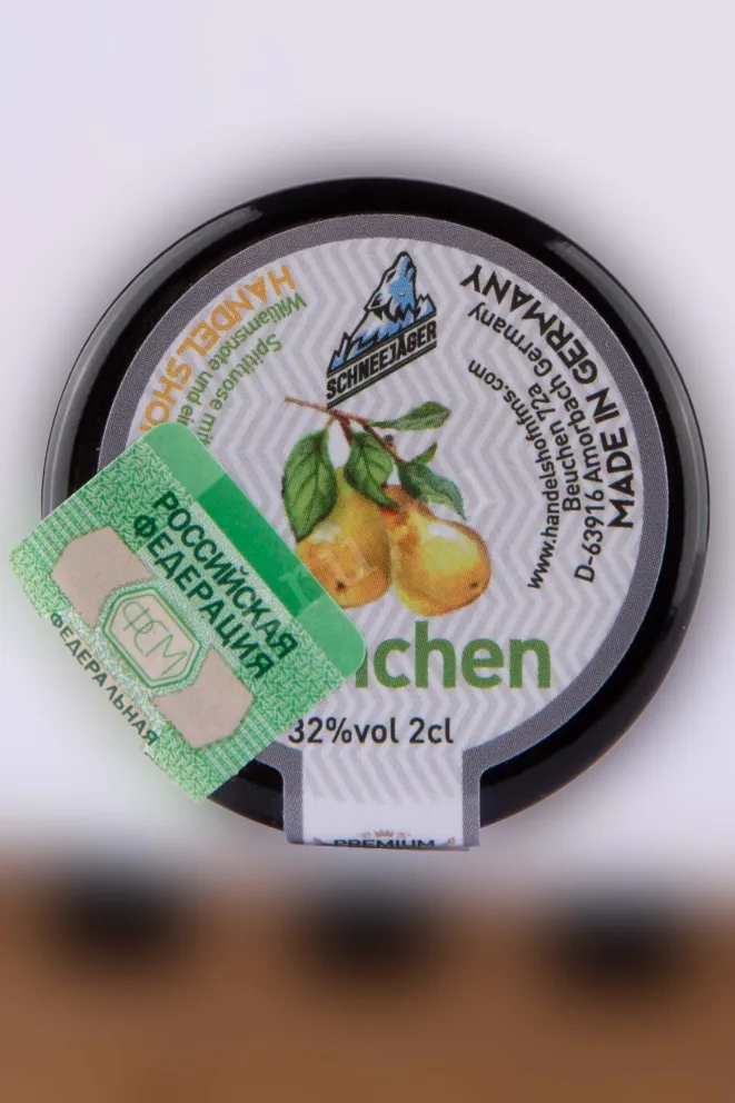 Этикетка Schnee Jager Shnaps Pear 0.02 л