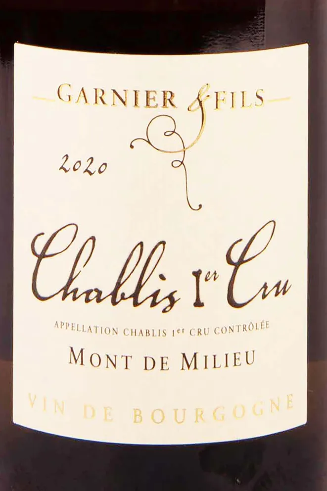 Этикетка Domaine Garnier & Fils Chablis Premier Cru Mont de Milieu 2020 0.75 л