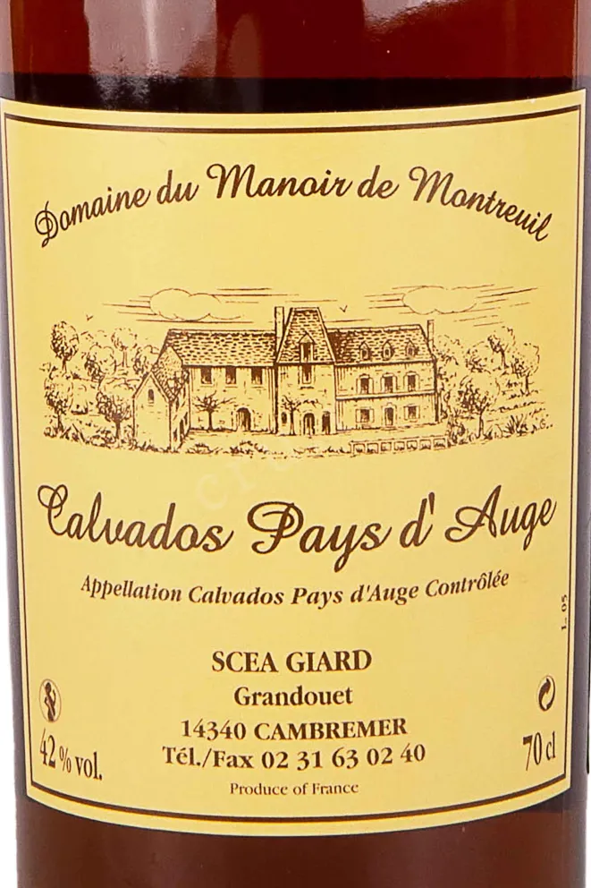 Этикетка Domaine du Manoir de Montreuil Calvados Pays dAuge 1982 0.7 л