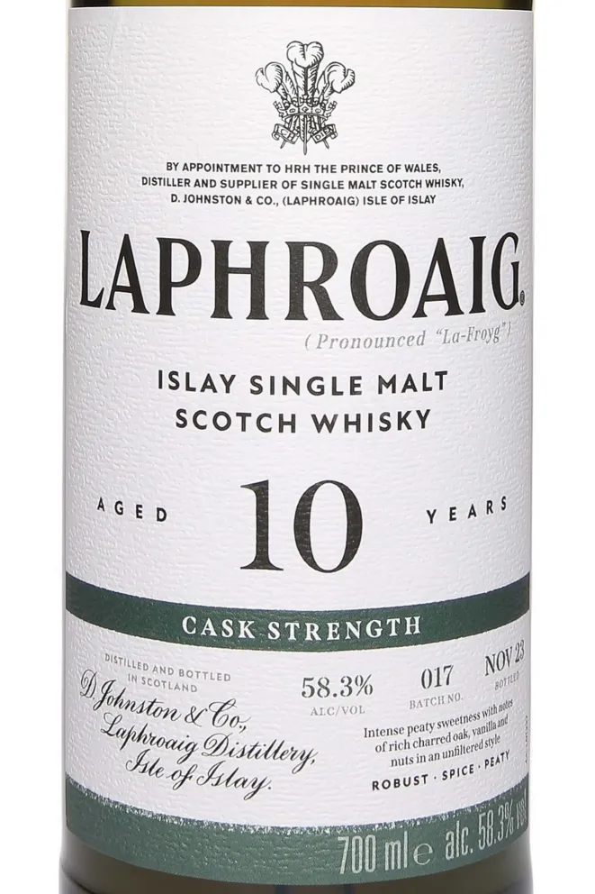 Этикетка Laphroaig Cask Strength 10 Years Old in gift box 0.7 л