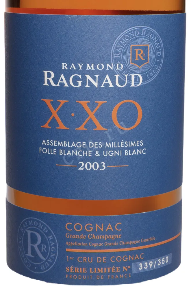 Этикетка Raymond Ragnaud XXO Grand Champagne 1er Cru De Cognac in gift box 2003 0.7 л