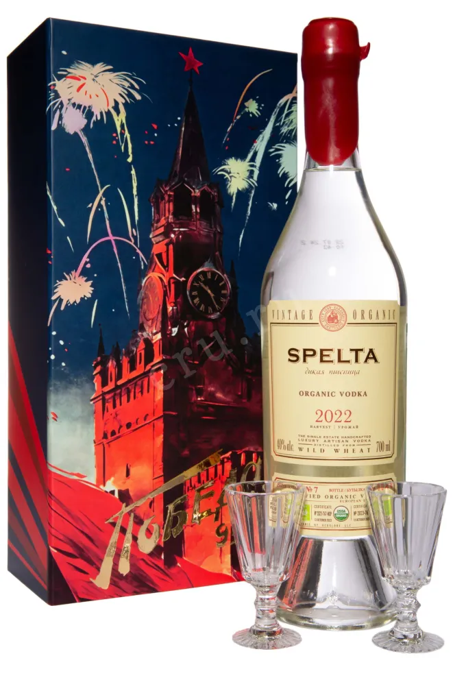 Подарочный набор "Победа" с водкой Спельта 0.7 л + 2 рюмки Avdeev Crystal