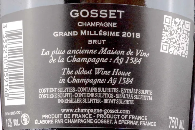 Этикетка (english) Gosset Brut Grand Millesime 2015 0.75 л
