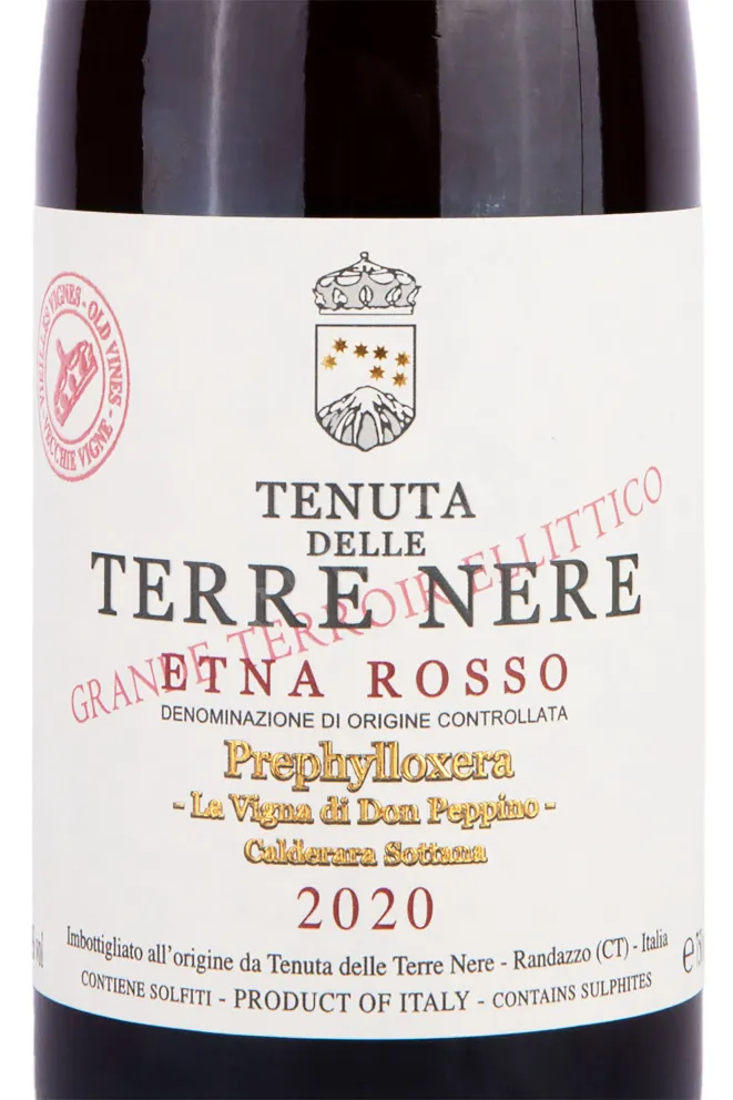 Этикетка Tenuta delle Terre Nere Prephylloxera La Vigna di Don Peppino Etna Rosso 2021 0.75 л