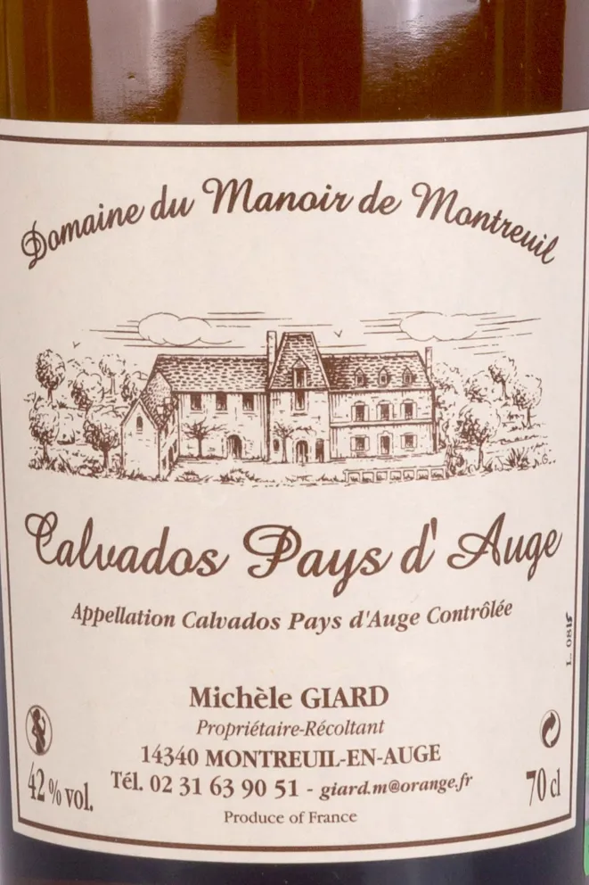 Этикетка Domaine du Manoir de Montreuil Calvados Pays dAuge 3 years 0.7 л