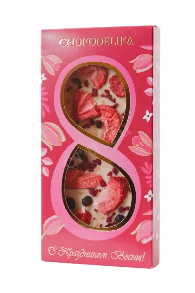 Шоколад Чокоделика белый с украшением Клубника, Вишня, Карамель 80 г
