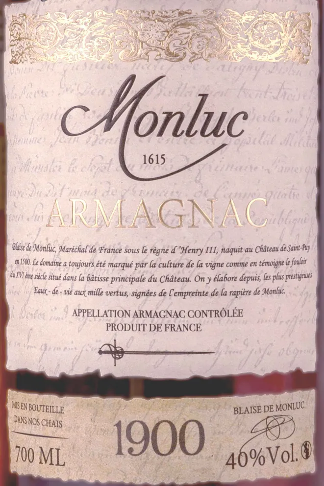 Этикетка Monluc in wooden box 1900 0.7 л