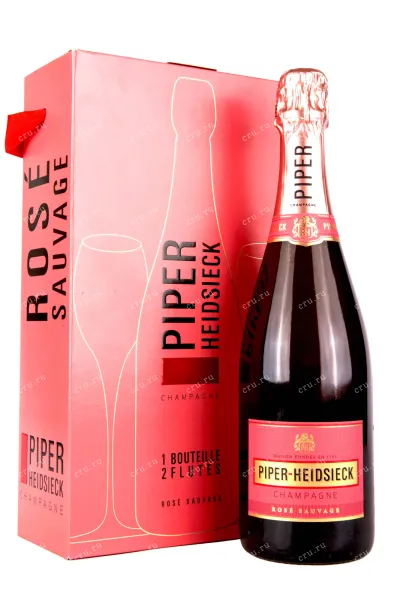 Шампанское Piper-Heidsieck Rose Sauvage Champagne gift box + 2 glasses 2019 0.75 л
