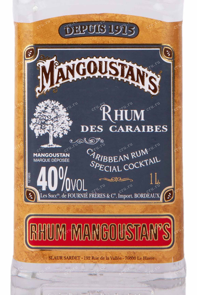 Этикетка Mangoustan's Rhum des Caraibes 1 л
