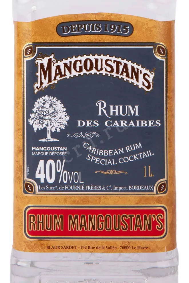 Этикетка Mangoustan's Rhum des Caraibes 1 л