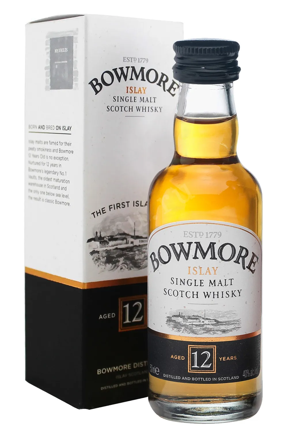Фото — Виски Bowmore 12 years old in gift box  0.05 л