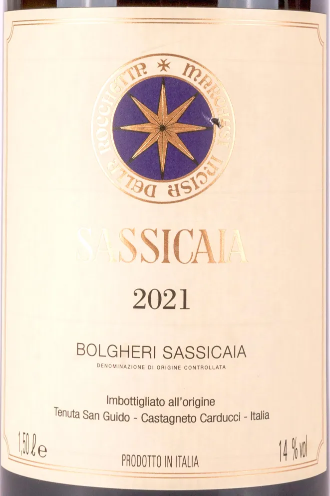Этикетка Sassicaia Bolgheri wooden box 2021 1.5 л