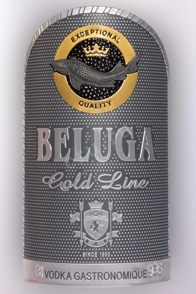 Этикетка Beluga Gold Line in leather box 1 л