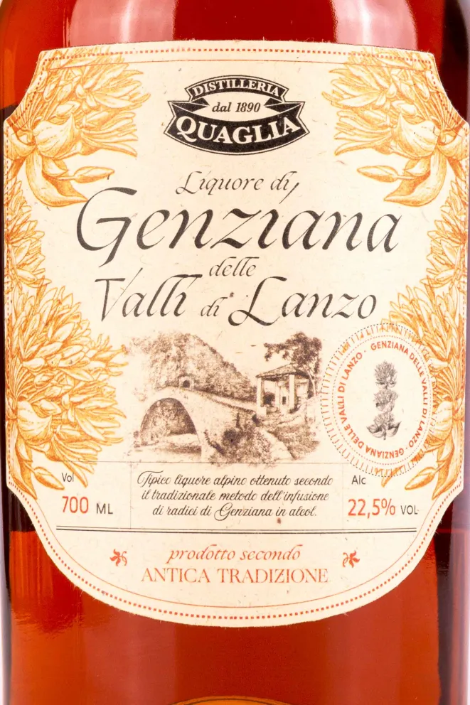 Этикетка Antica Distilleria Quaglia Genziana delle Valli di Lanzo 0.7 л