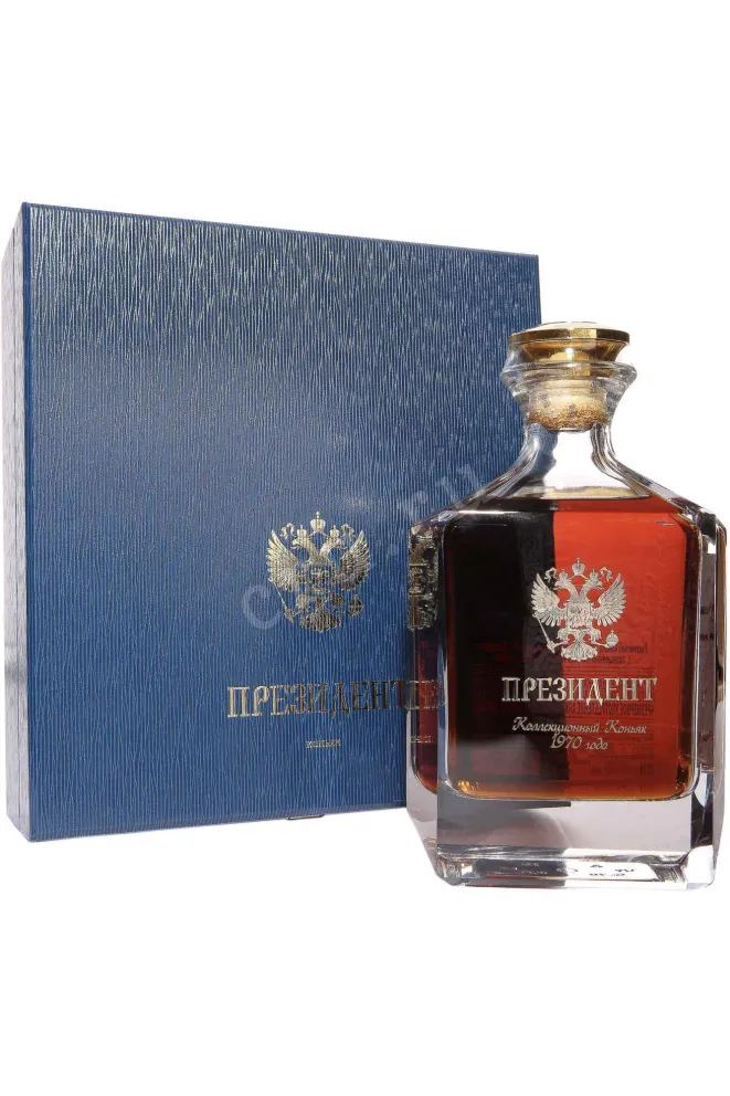 Коньяк Президент ОС в подарочном наборе с гранёной пробкой  1970 0.75 л