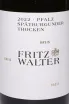 Этикетка Fritz Walter Spatburgunder Trocken 2022 0.75 л