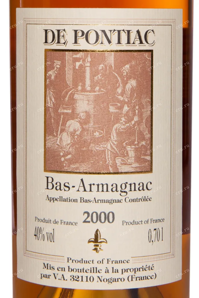 Этикетка De Pontiac Bas-Armagnac 2000 0.7 л