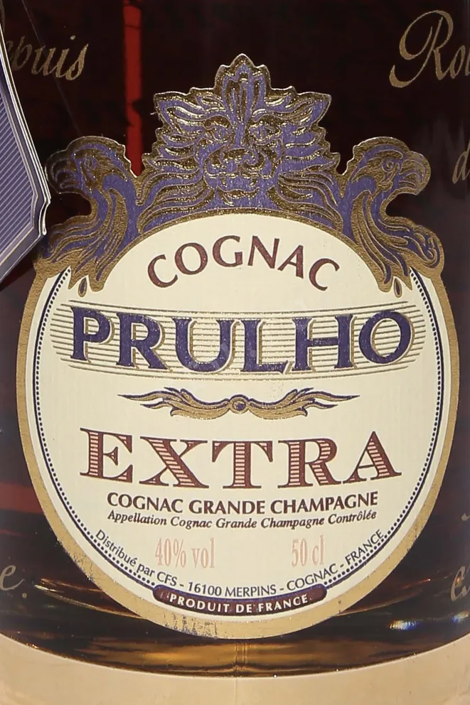 Этикетка Prulho Extra Grand Champagne in gift box 1999 0.5 л