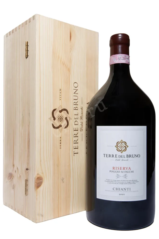 Вино Terre del Bruno Chianti Riserva Poggio ai Falchi in wooden box 2021 3 л