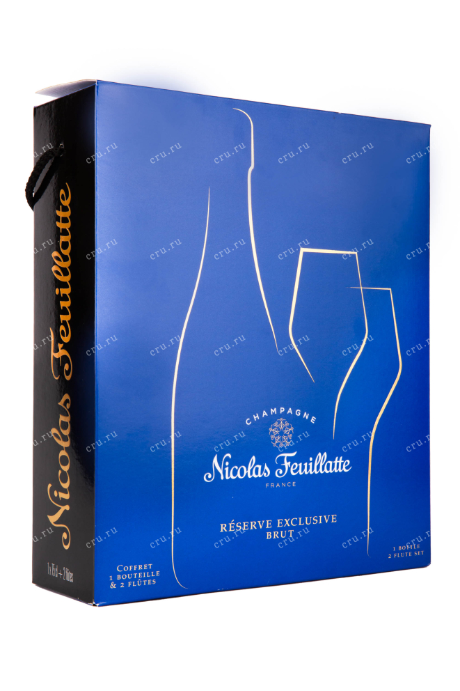Подарочная коробка игристого вина Nicolas Feuillatte Reserve Exclusive Brut gift set with 2 glasses 2016 0.75 л