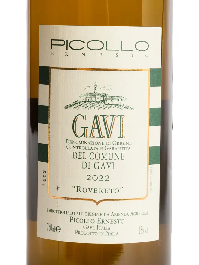 Этикетка Picollo Ernesto Gavi del Comune di Gavi Rovereto 2022 0.75 л