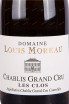 Этикетка Domaine Louis Moreau Chablis Grand Cru Les Clos 2020 0.75 л