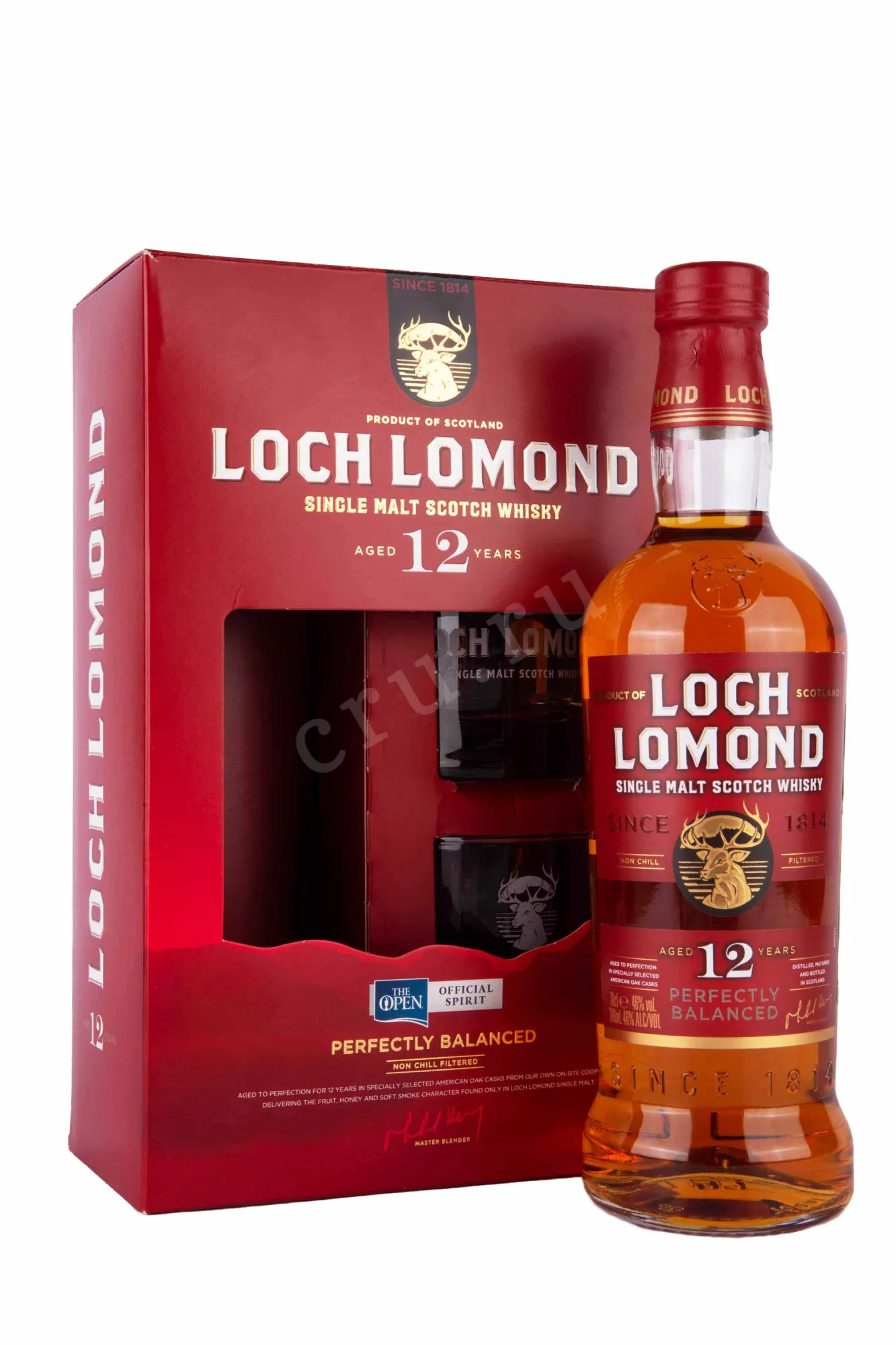 Фото — Виски Loch Lomond Single Malt 12 years in gift box + 2 glasses  0.7 л