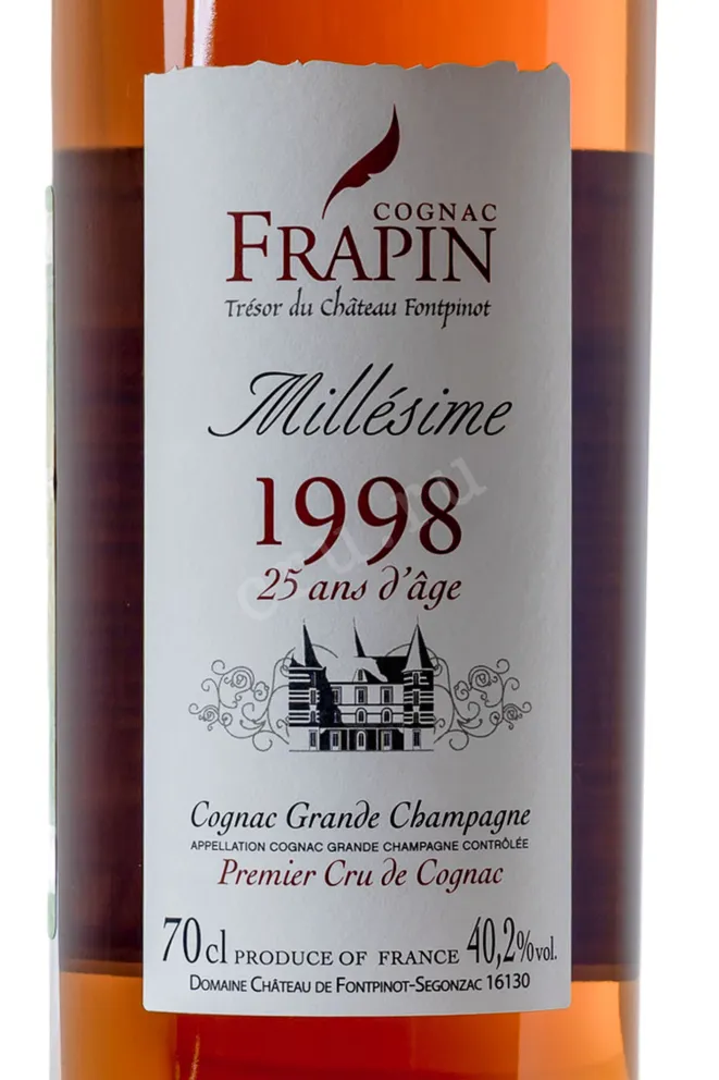 Этикетка Frapin Millesime Cognac 25 ans age Grand Champagne 1998