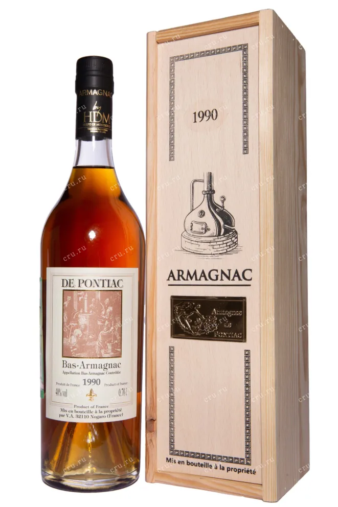 Арманьяк De Pontiac Bas-Armagnac in wooden box 1990 0.7 л