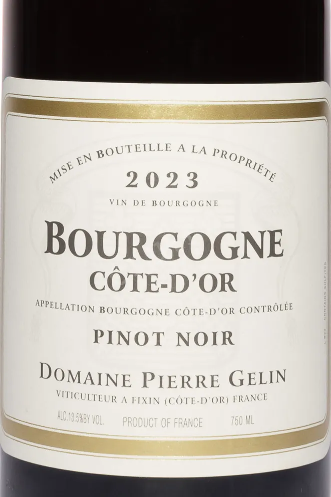 Этикетка Domaine Pierre Gelin Pinot Noir Bourgogne Cote-D'Or AOC 2023 0.75 л