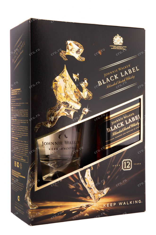Виски Johnnie Walker Black Label 12 years in the gift box + glass  0.7 л