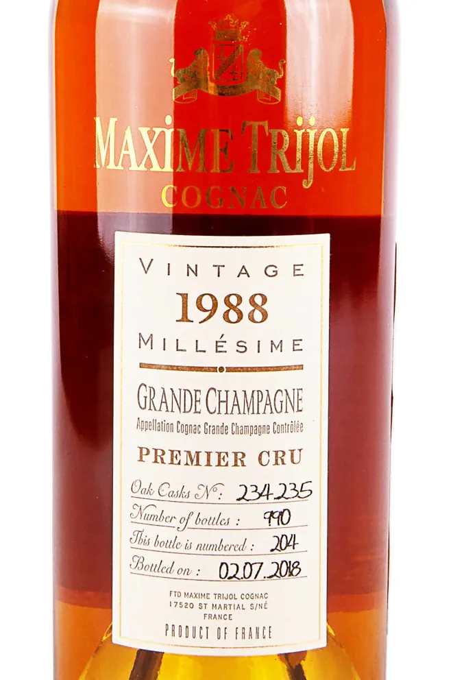 Этикетка Maxime Trijol Grand Champagne Premier Cru 1988 0.7 л