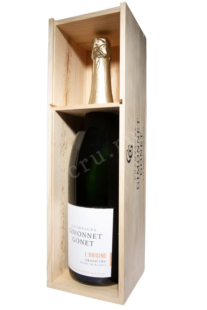В деревянной коробке Gimonnet Gonet L'Origine Blanc de Blancs Grand Cru Champagne in wooden box 2021 3 л