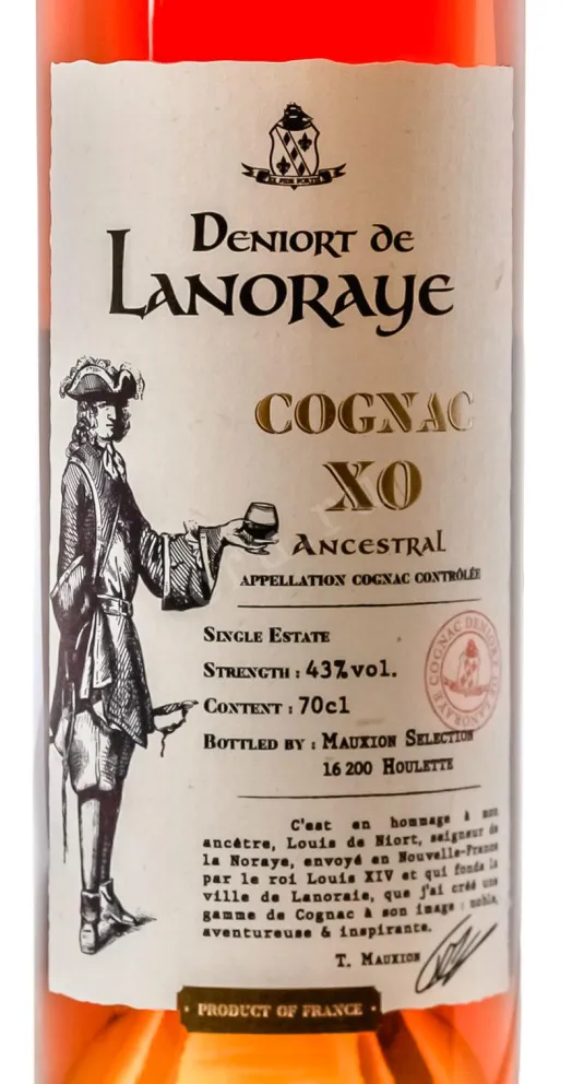 Этикетка Коньяк Деньор де Ланорэ ХО 43% 0,7л в п/у Франция