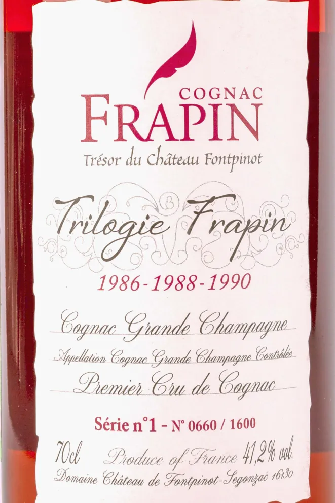 Этикетка Frapin Trilogie Grand Champagne 1986-88-90 in wooden box 0.7 л