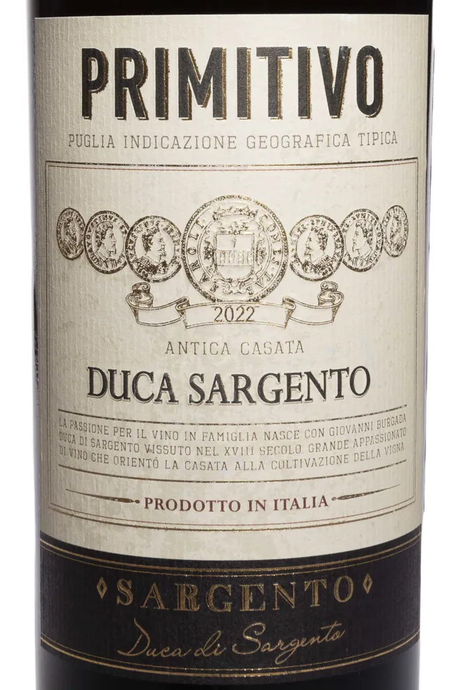 Этикетка Castellani Primitivo Duca Sargento IGT 2022 0.75 л