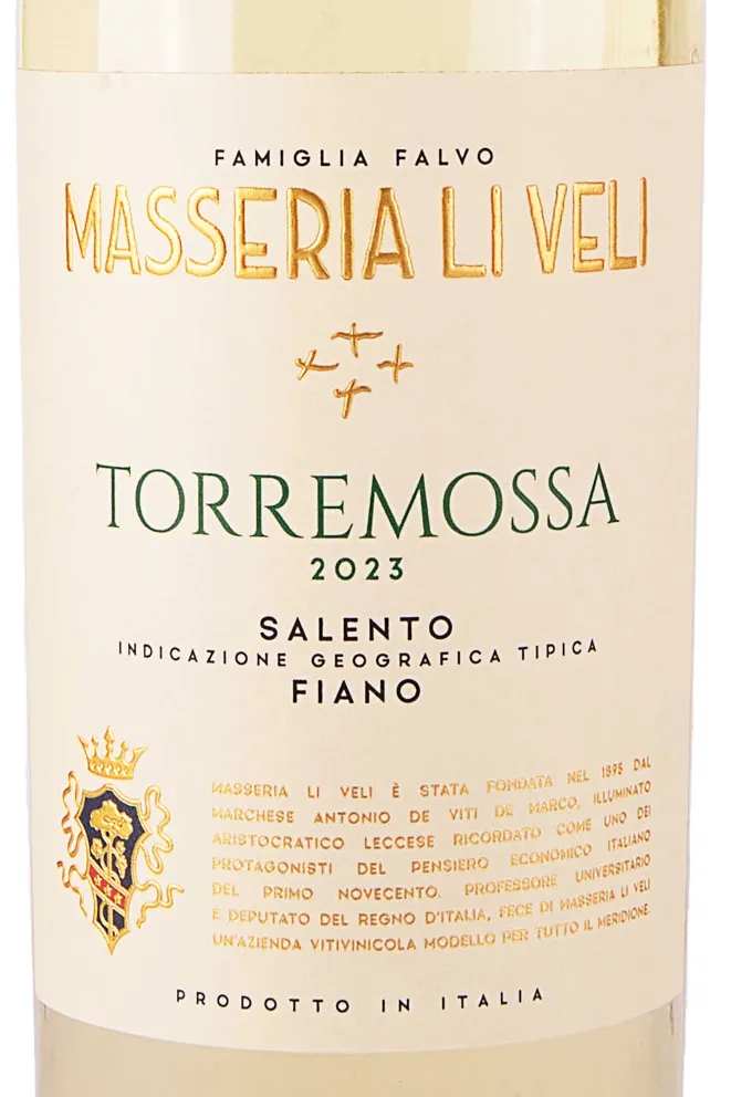 Этикетка Masseria Li Veli Torremossa Fiano IGT 2023 0.75 л