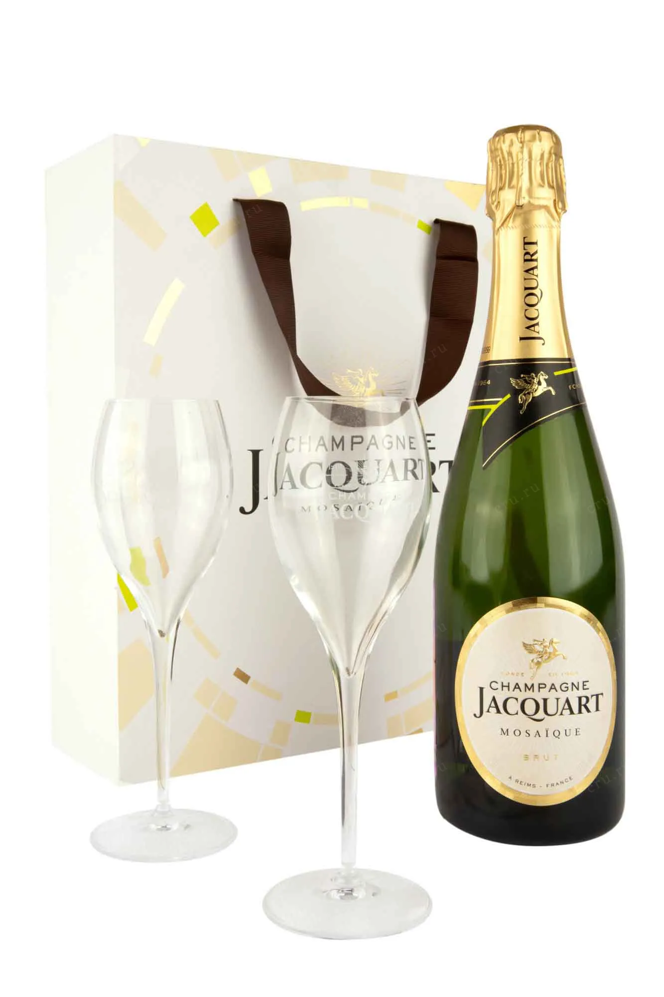 Фото — Шампанское Jacquart Mosaique Brut gift box with two glasses  0.75 л