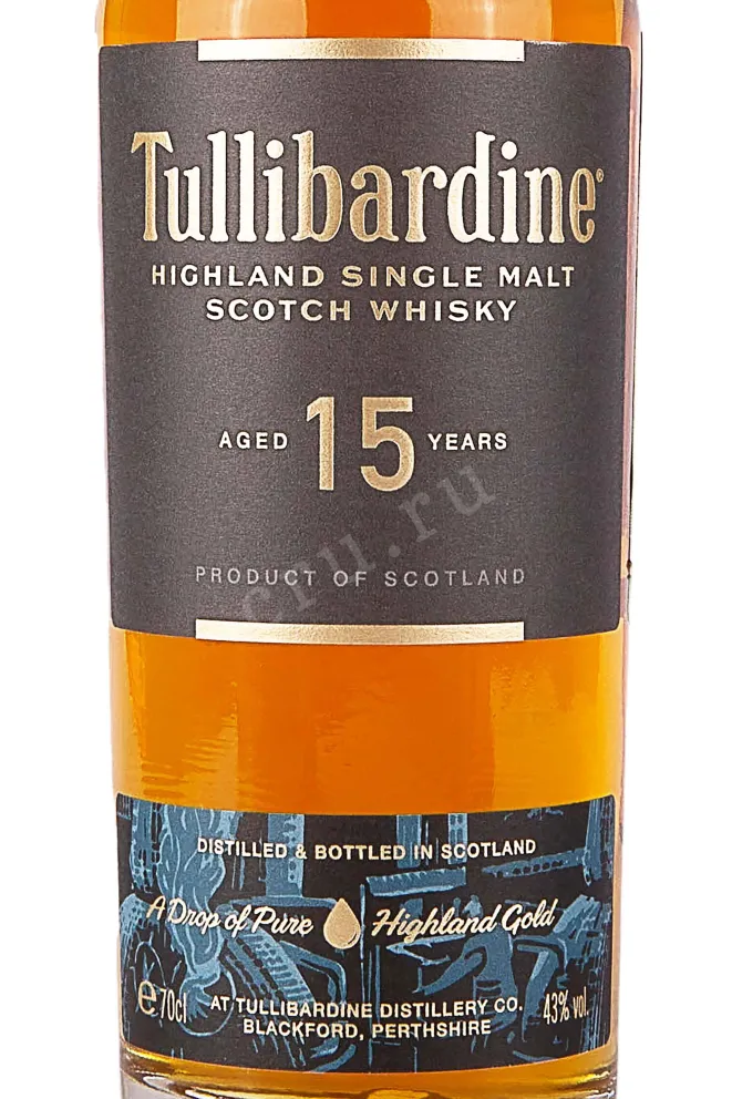 Этикетка Tullibardine 15 years 0.7 л