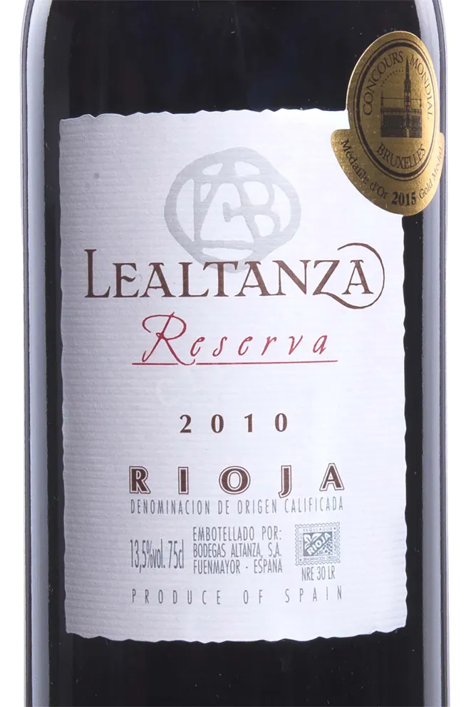 Этикетка Altanza Club Lealtanza Reserva 2010 0.75 л
