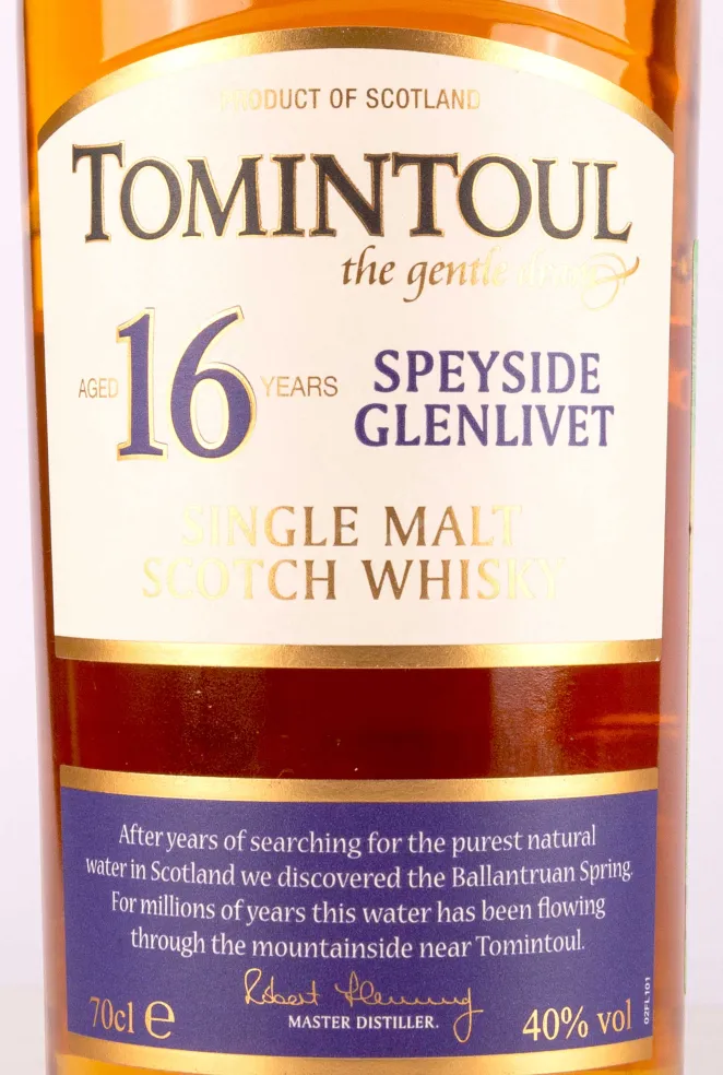 Этикетка Tomintoul 16 years 0.7 л