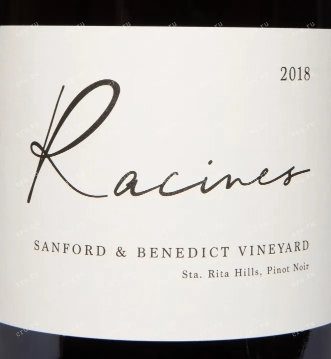 Этикетка Racines Sanford & Benedict Pinot Noir Vineyard Sta Rita Hills 2018 1.5 л