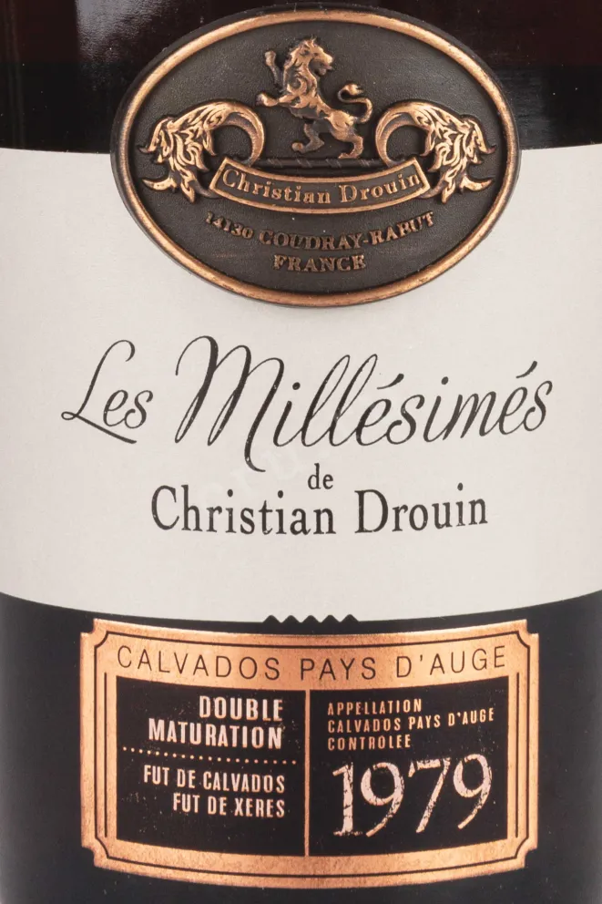 Этикетка Christian Drouin Calvados Pays dAuge wooden box 1979 0.7 л
