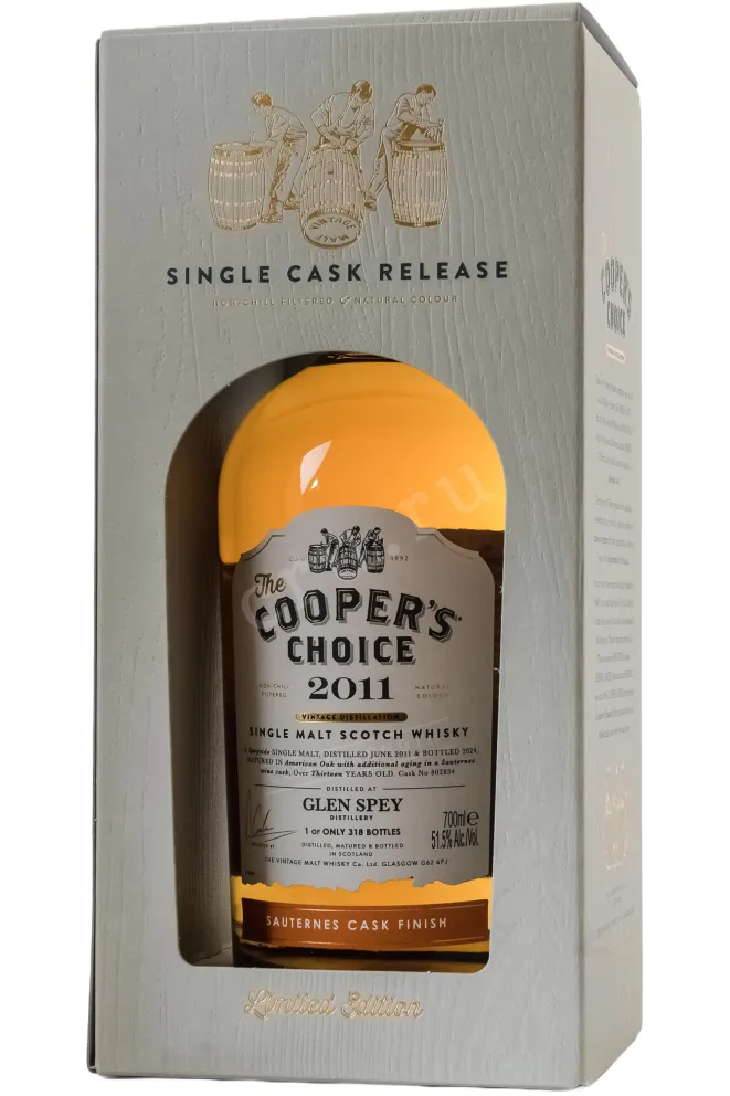 В подарочной коробке Виски односол Зе Куперс Чойс Глен Спей Сингл Молт Скоч Виски Сотерн Каск Финиш 51,5% 0,7л в п/у Вели 2011