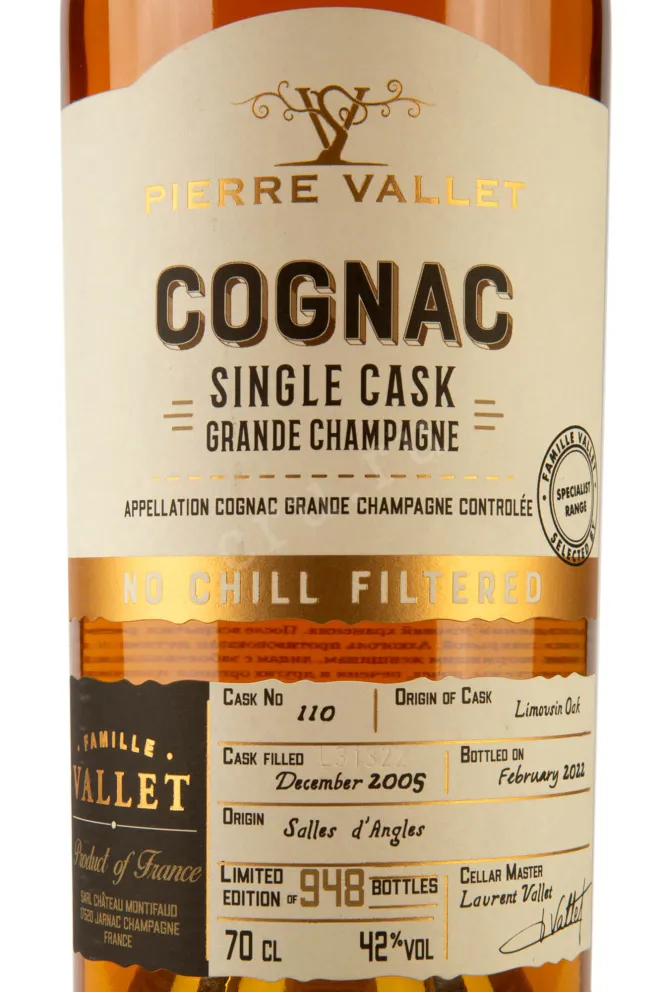 Этикетка Pierre Vallet Single Cask Grand Champagne  0.7 л