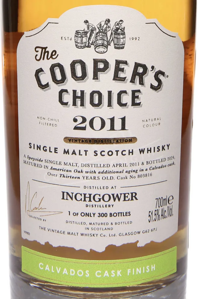 Этикетка The Cooper's Choice Inchgower Calvados Cask Finish in gift box 2011 0.7 л