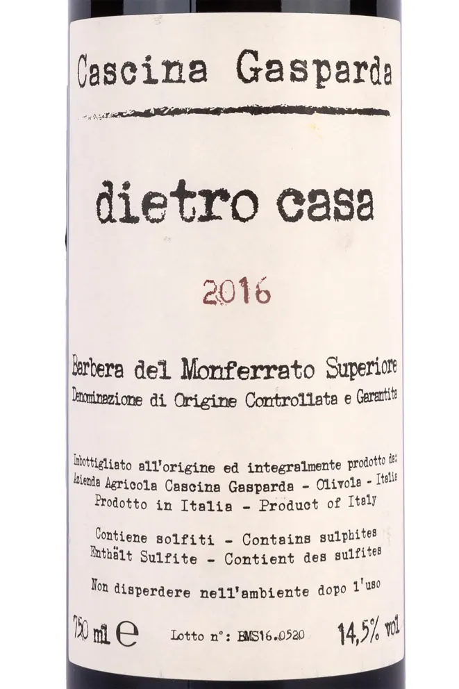 Вино Barbera del Monferrato Superiore  Cascina Gasparda Dietro Casa 2016 0.75 л